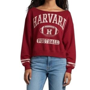 Harvard Football Sweatshirt Red Ivy League Collegiate Y2K Crop Pullover L